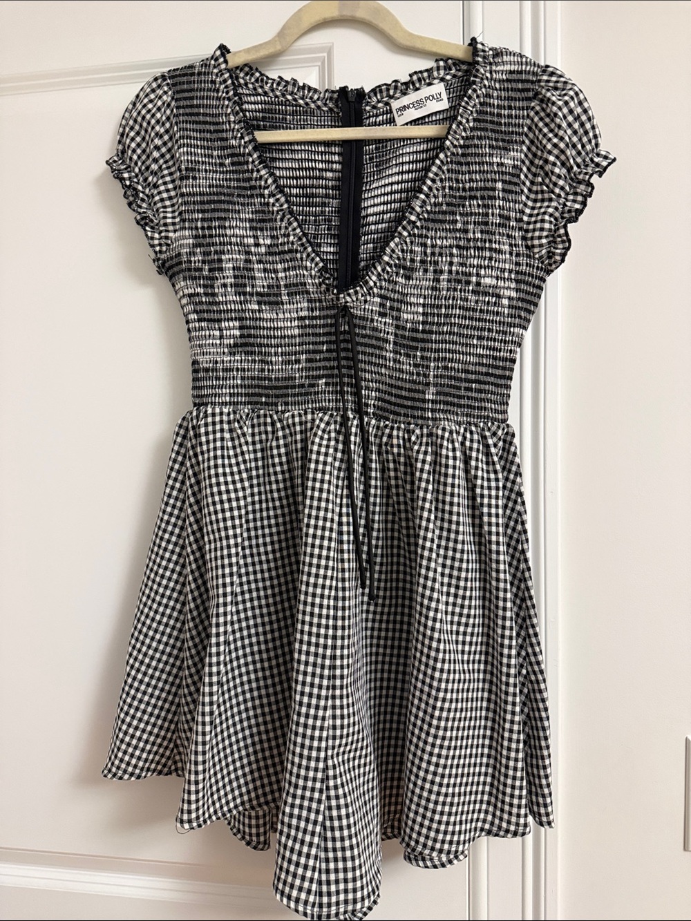 Princess Polly Black & White Gingham Smocked Romper